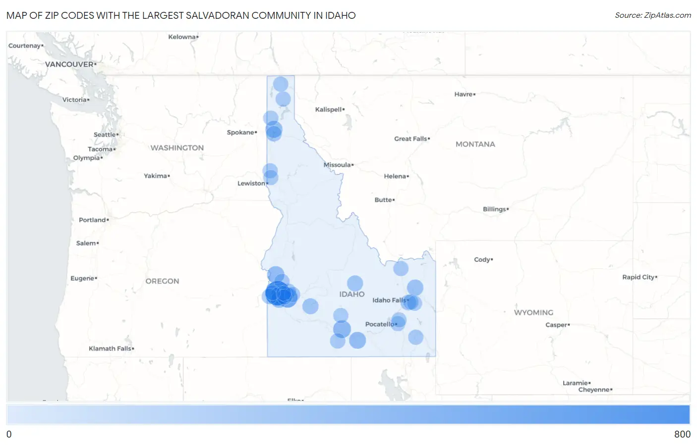 Zip Codes with the Largest Salvadoran Community in Idaho Map