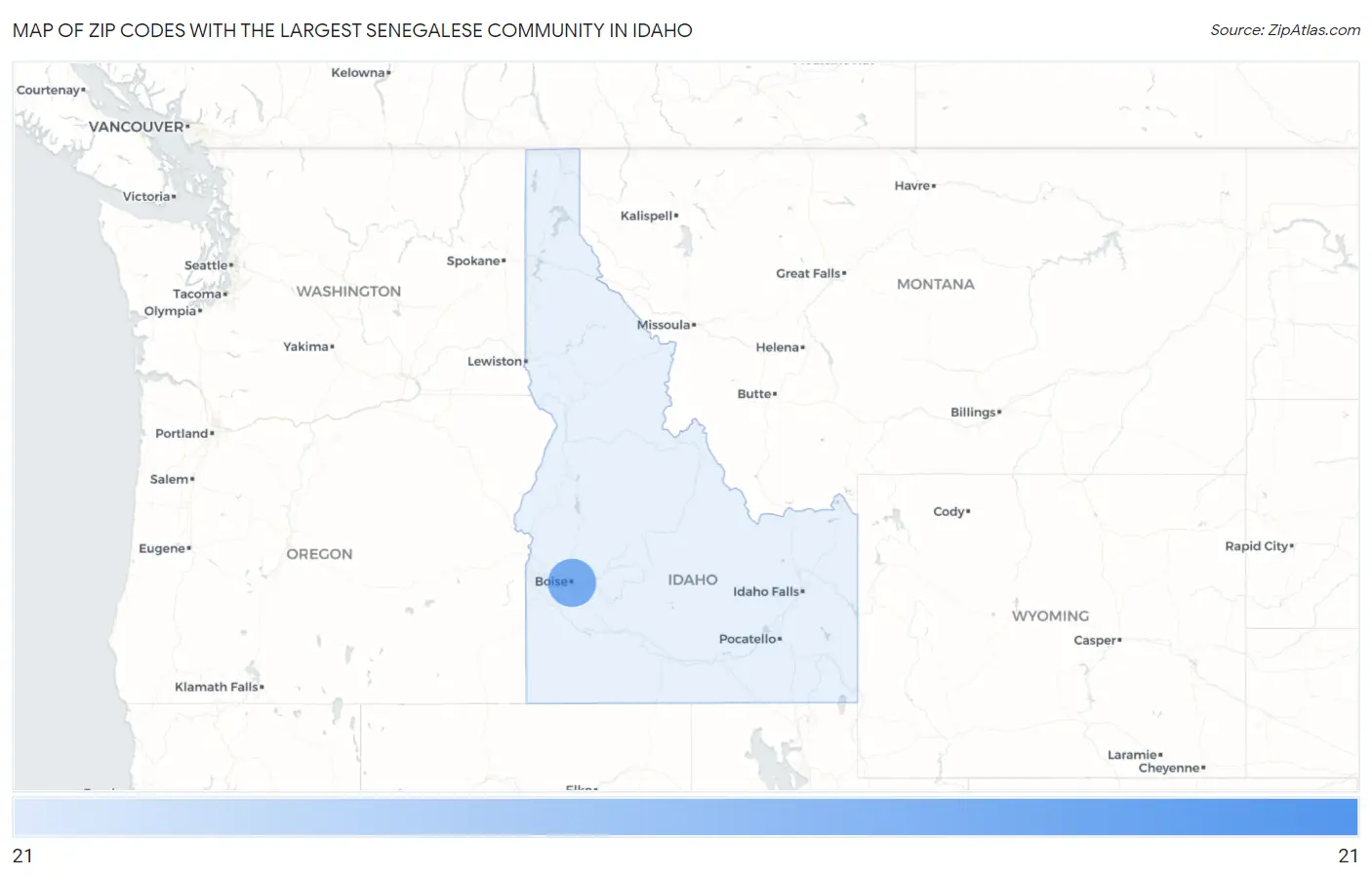 Zip Codes with the Largest Senegalese Community in Idaho Map
