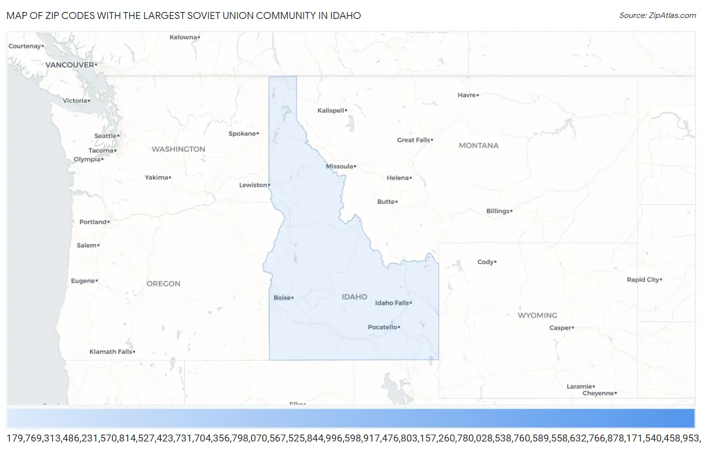 Zip Codes with the Largest Soviet Union Community in Idaho Map