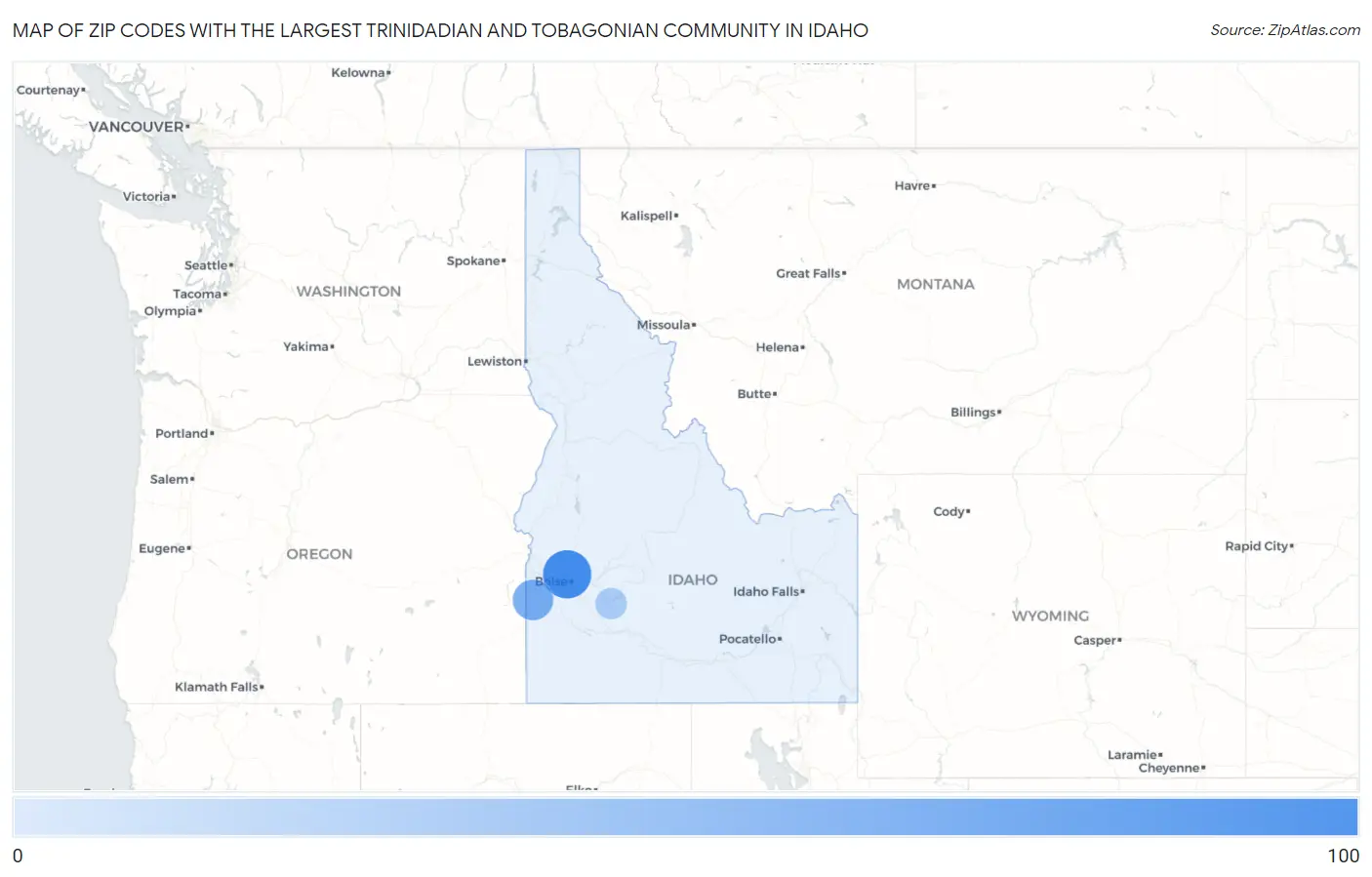 Zip Codes with the Largest Trinidadian and Tobagonian Community in Idaho Map