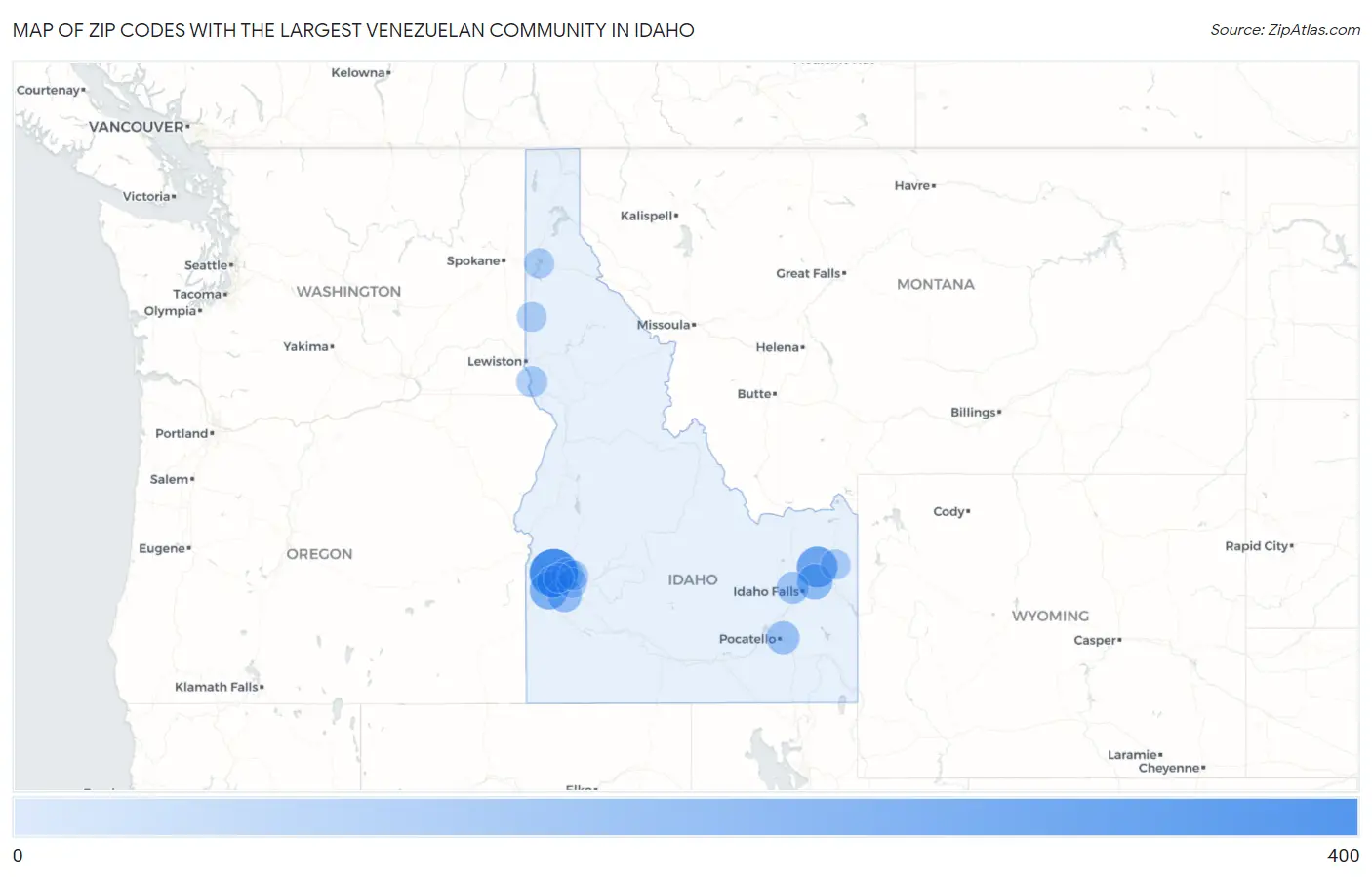 Zip Codes with the Largest Venezuelan Community in Idaho Map