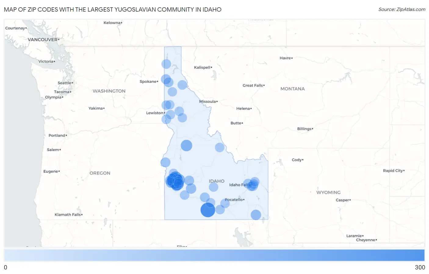 Zip Codes with the Largest Yugoslavian Community in Idaho Map