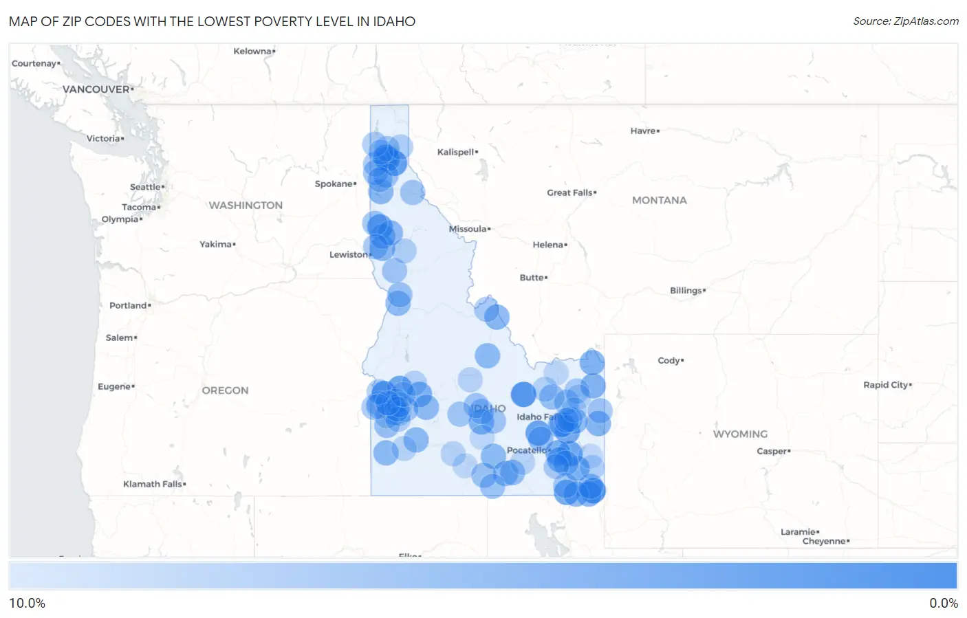 Zip Codes with the Lowest Poverty Level in Idaho Map