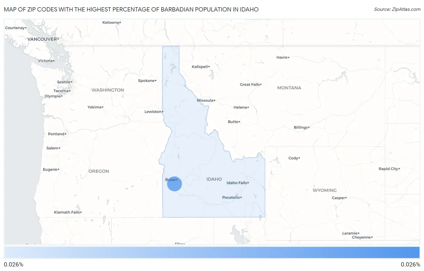Zip Codes with the Highest Percentage of Barbadian Population in Idaho Map