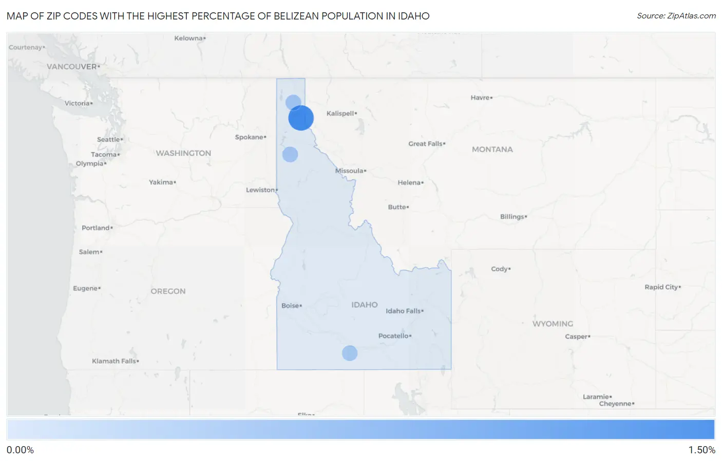 Zip Codes with the Highest Percentage of Belizean Population in Idaho Map