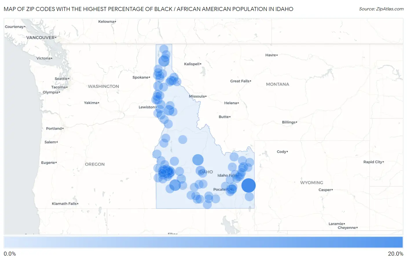 Zip Codes with the Highest Percentage of Black / African American Population in Idaho Map