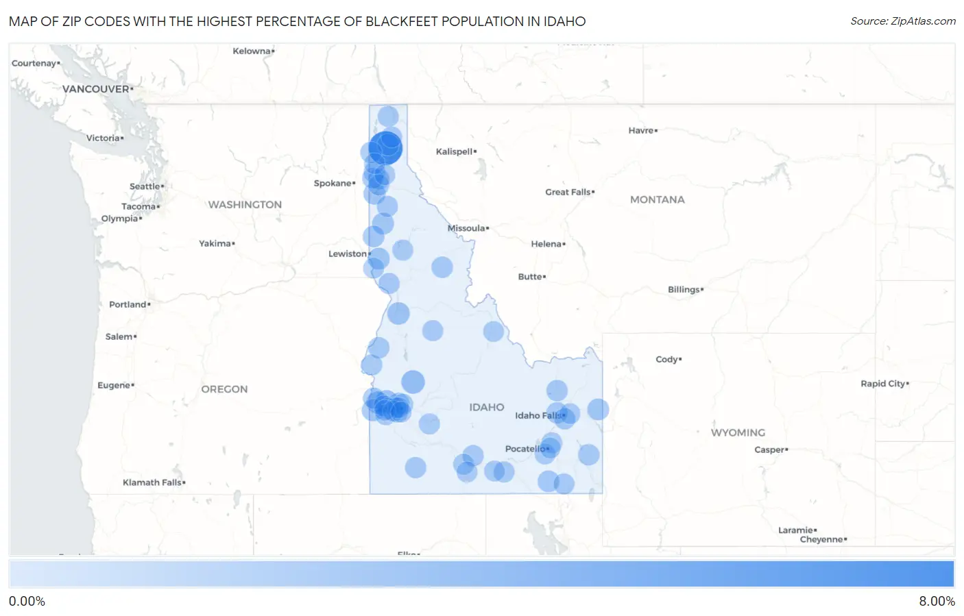 Zip Codes with the Highest Percentage of Blackfeet Population in Idaho Map