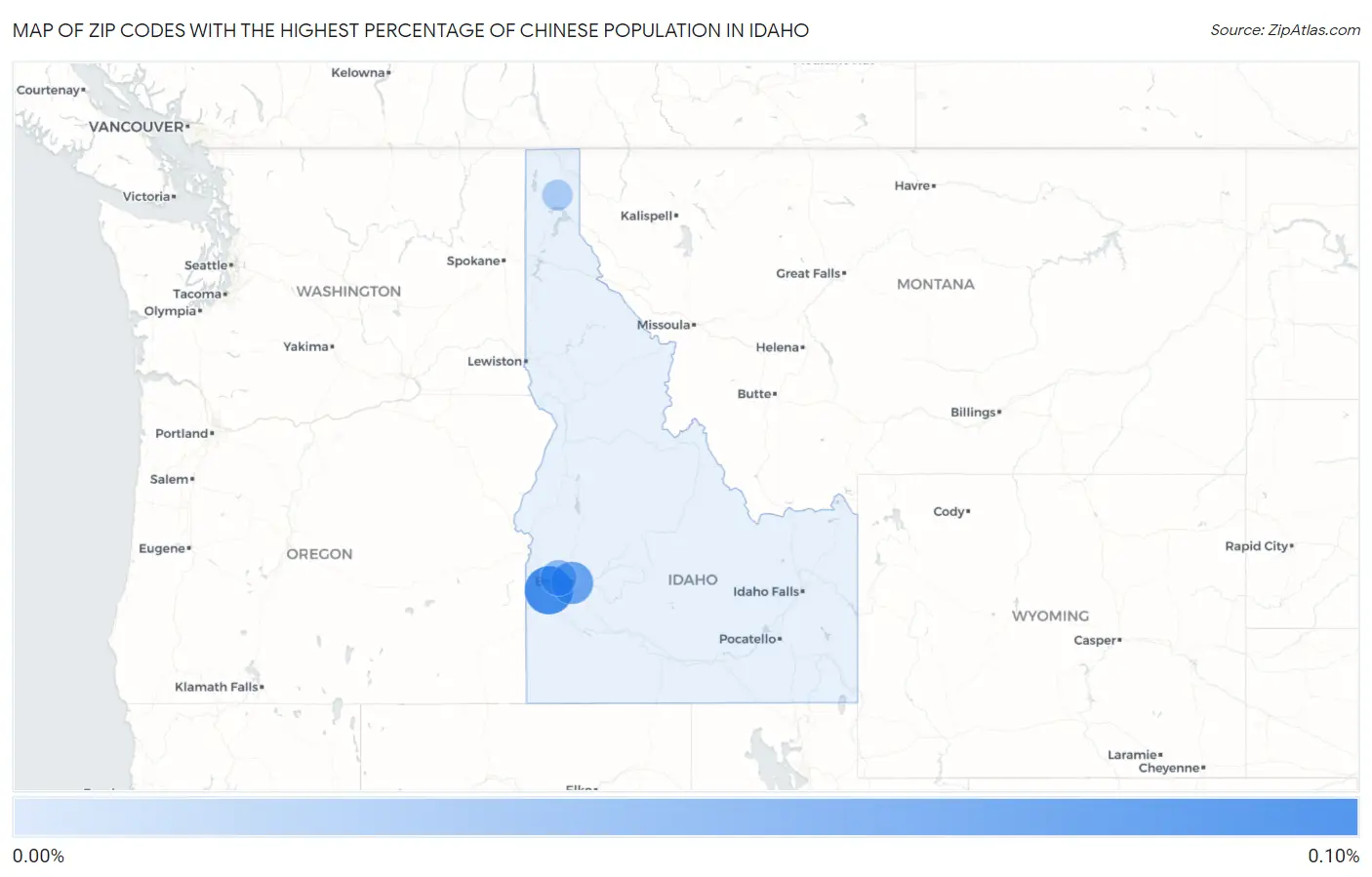 Zip Codes with the Highest Percentage of Chinese Population in Idaho Map