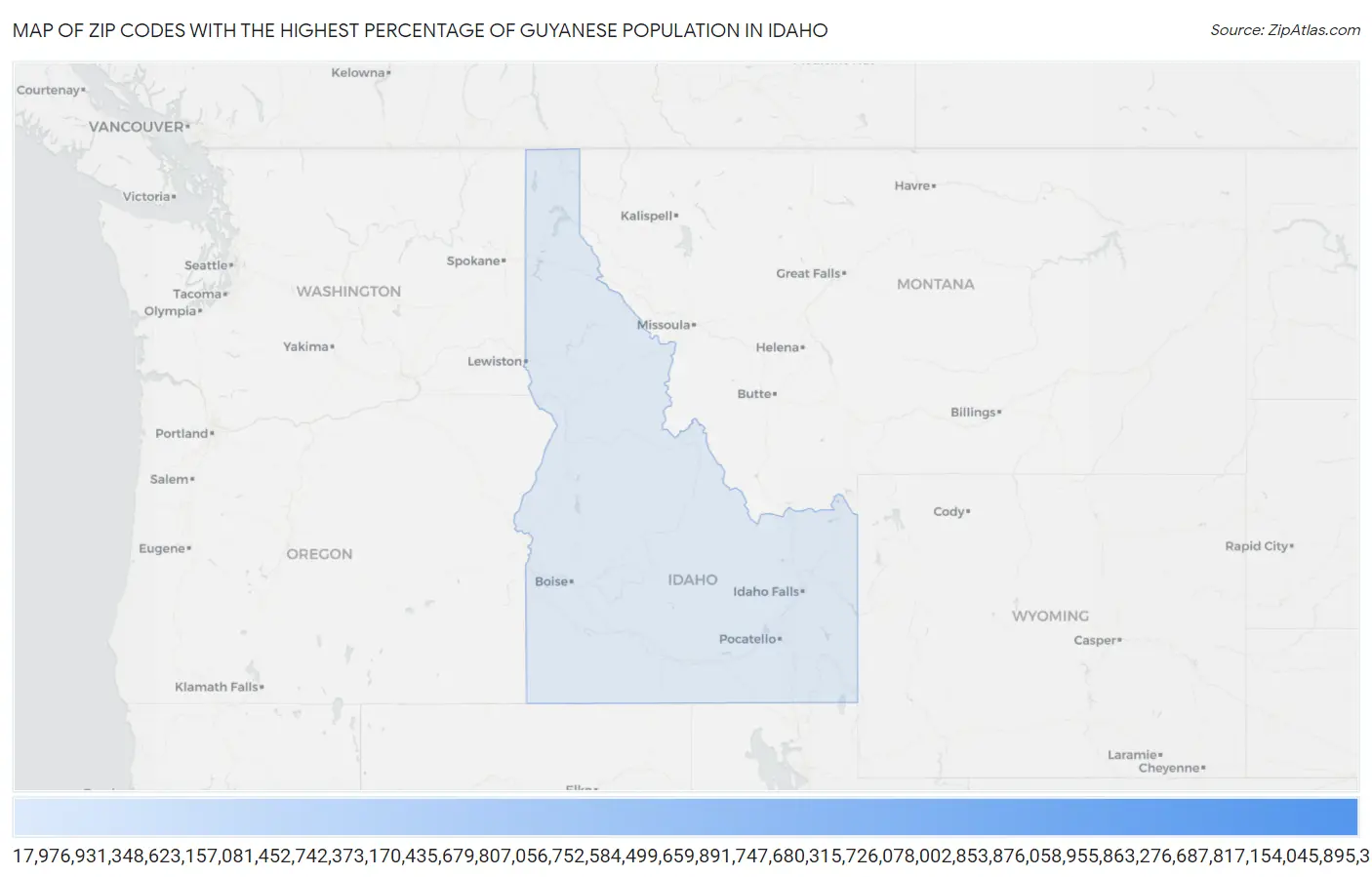 Zip Codes with the Highest Percentage of Guyanese Population in Idaho Map