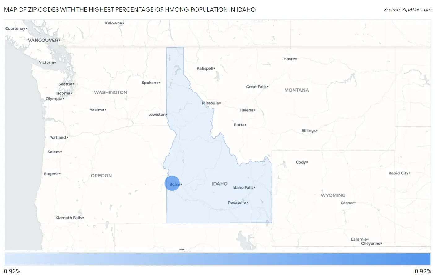Zip Codes with the Highest Percentage of Hmong Population in Idaho Map