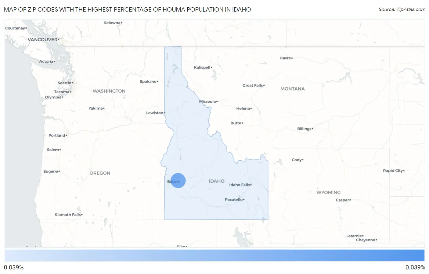 Zip Codes with the Highest Percentage of Houma Population in Idaho Map