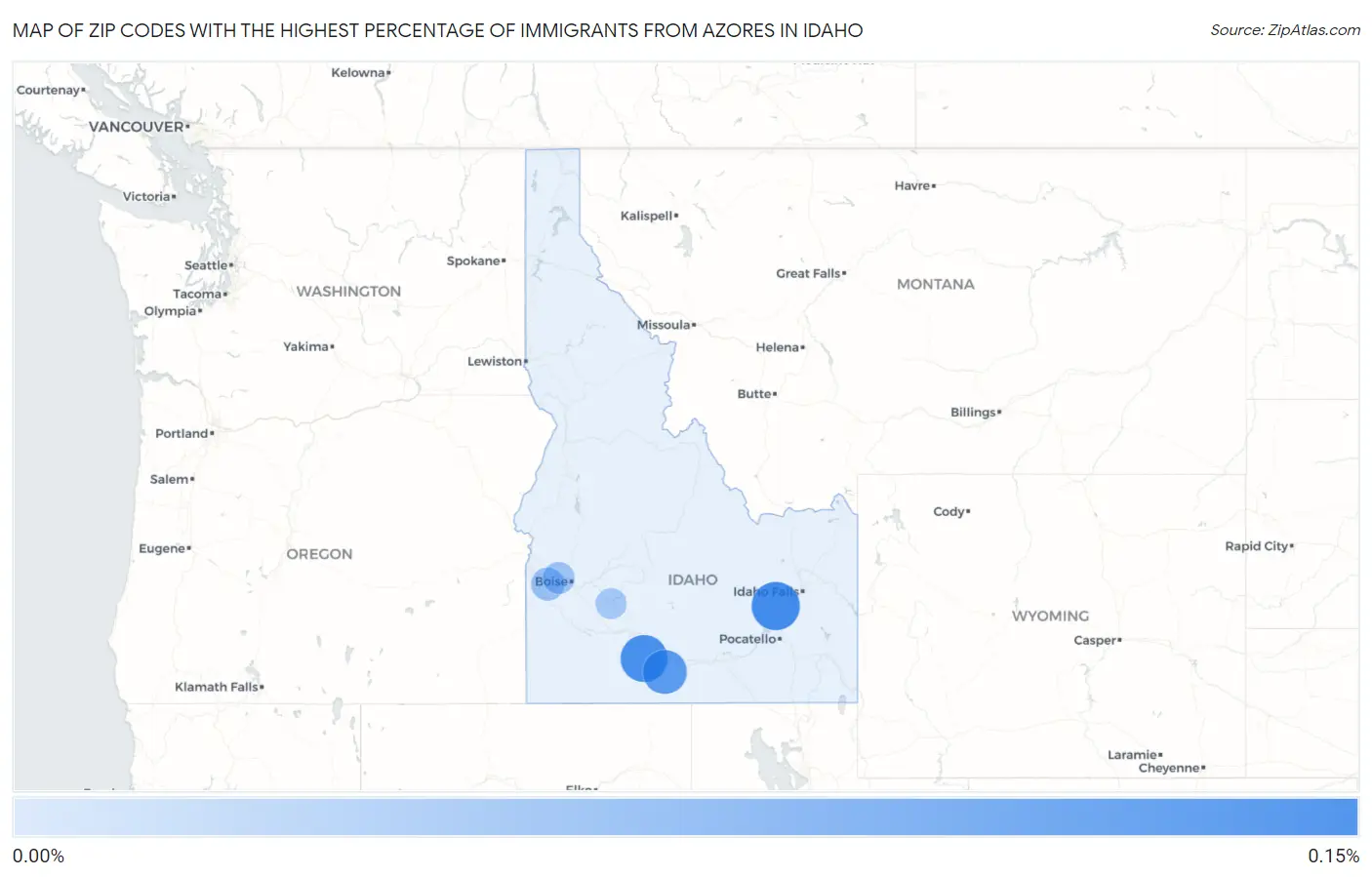 Zip Codes with the Highest Percentage of Immigrants from Azores in Idaho Map