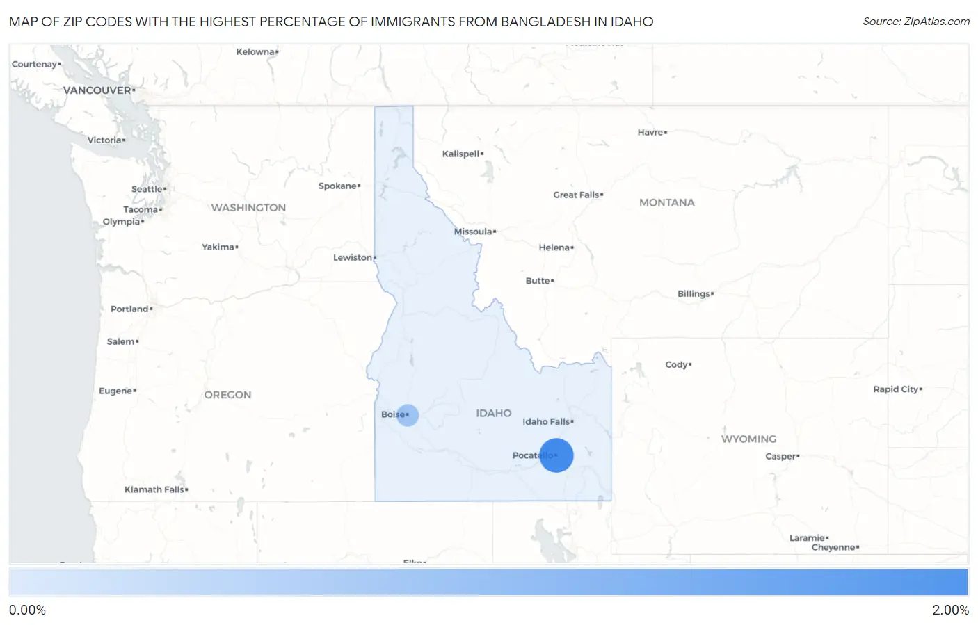 Zip Codes with the Highest Percentage of Immigrants from Bangladesh in Idaho Map