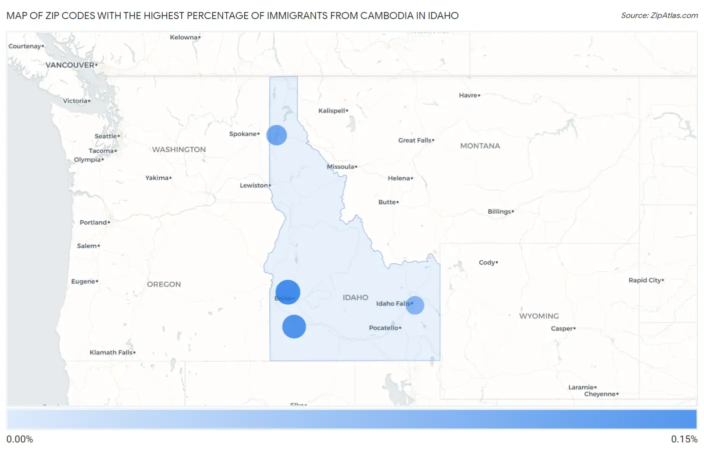 Zip Codes with the Highest Percentage of Immigrants from Cambodia in Idaho Map