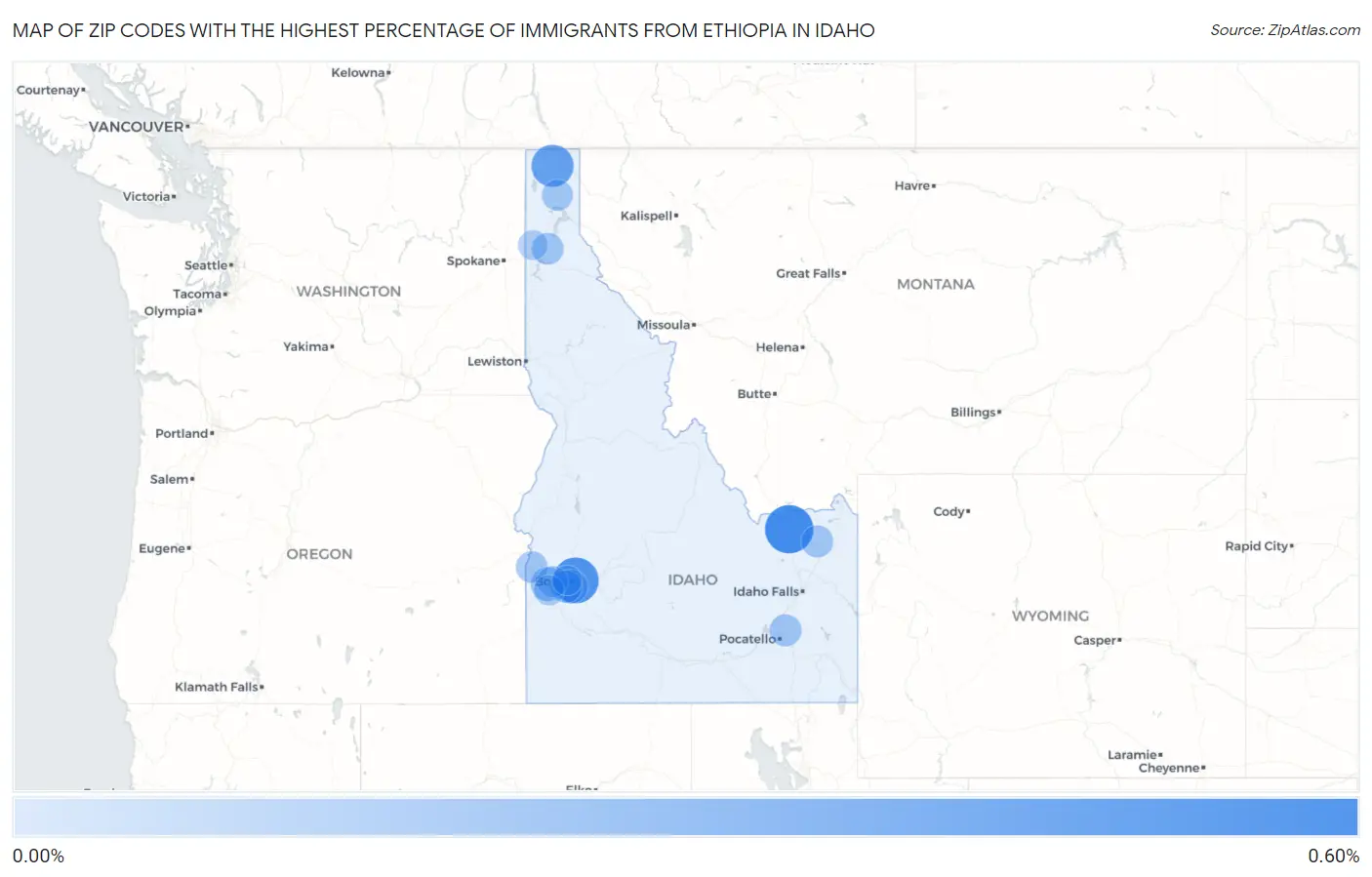 Zip Codes with the Highest Percentage of Immigrants from Ethiopia in Idaho Map
