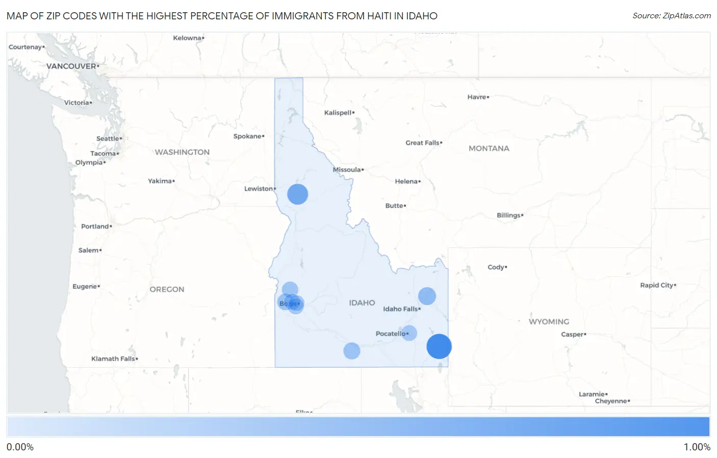 Zip Codes with the Highest Percentage of Immigrants from Haiti in Idaho Map