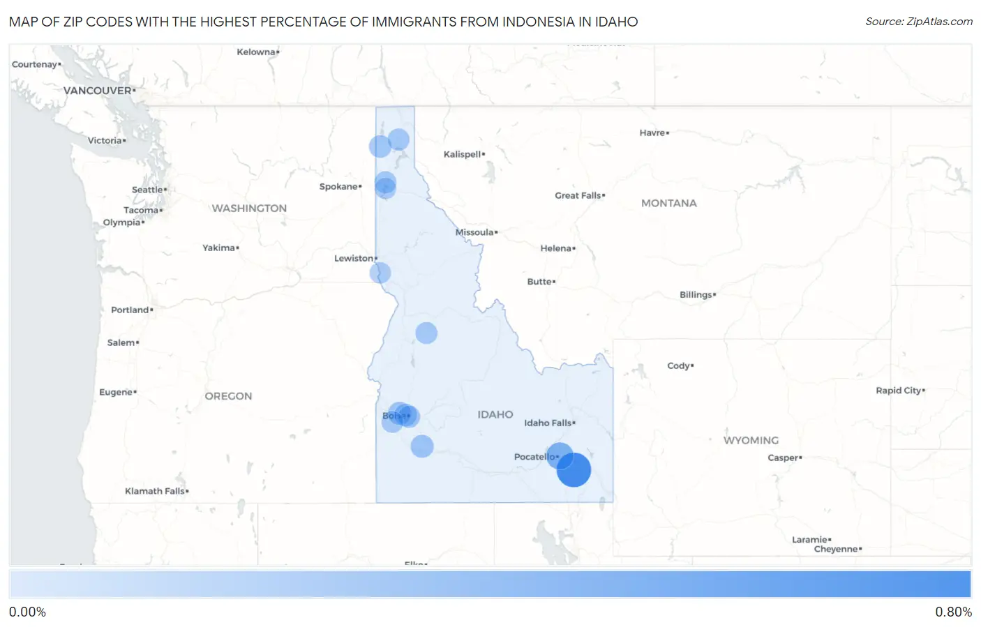 Zip Codes with the Highest Percentage of Immigrants from Indonesia in Idaho Map