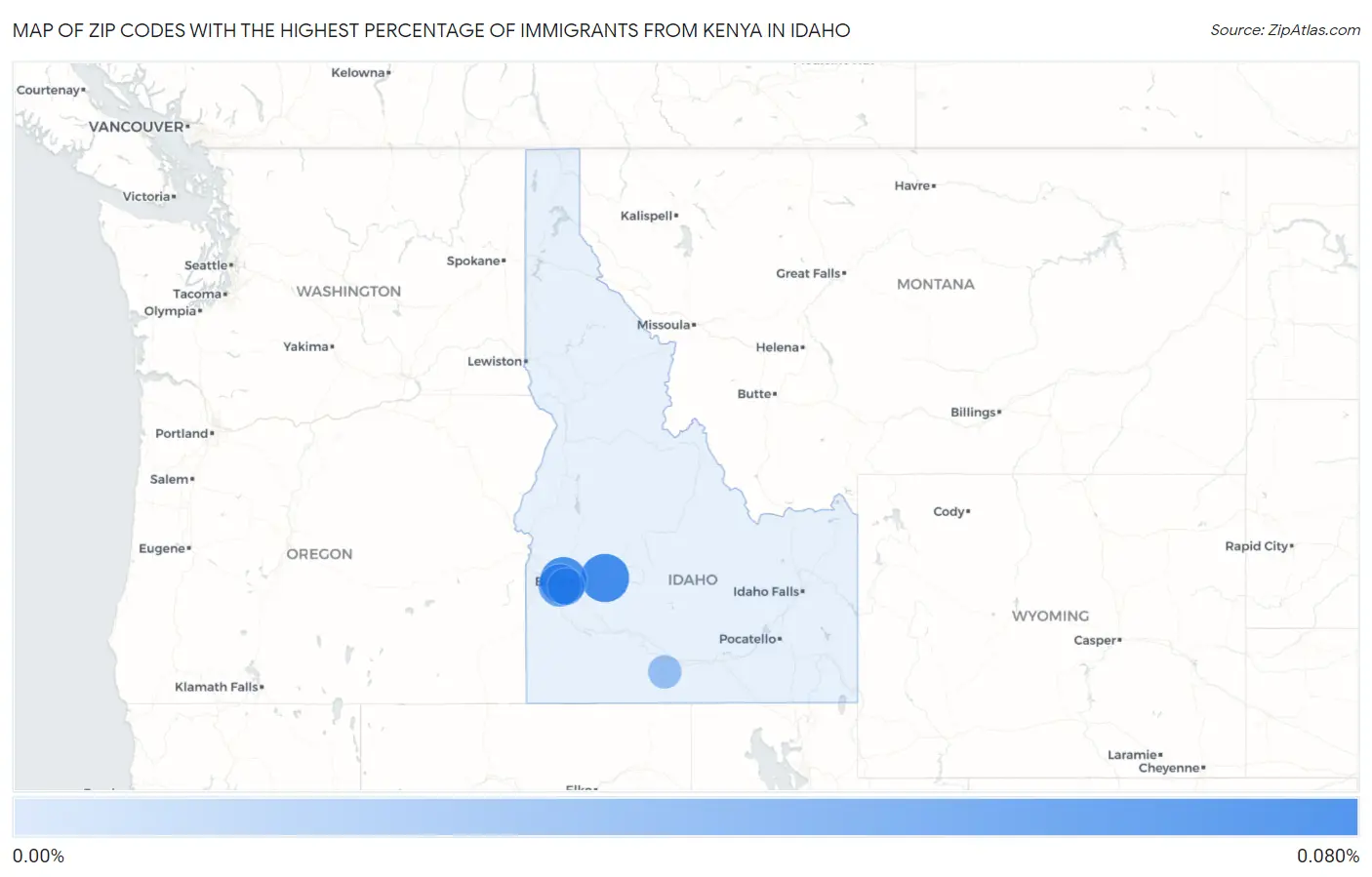 Zip Codes with the Highest Percentage of Immigrants from Kenya in Idaho Map