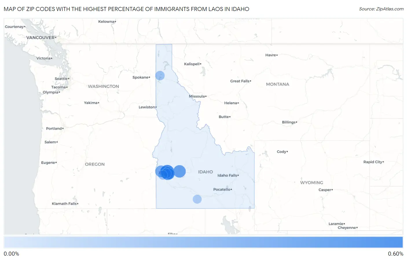 Zip Codes with the Highest Percentage of Immigrants from Laos in Idaho Map