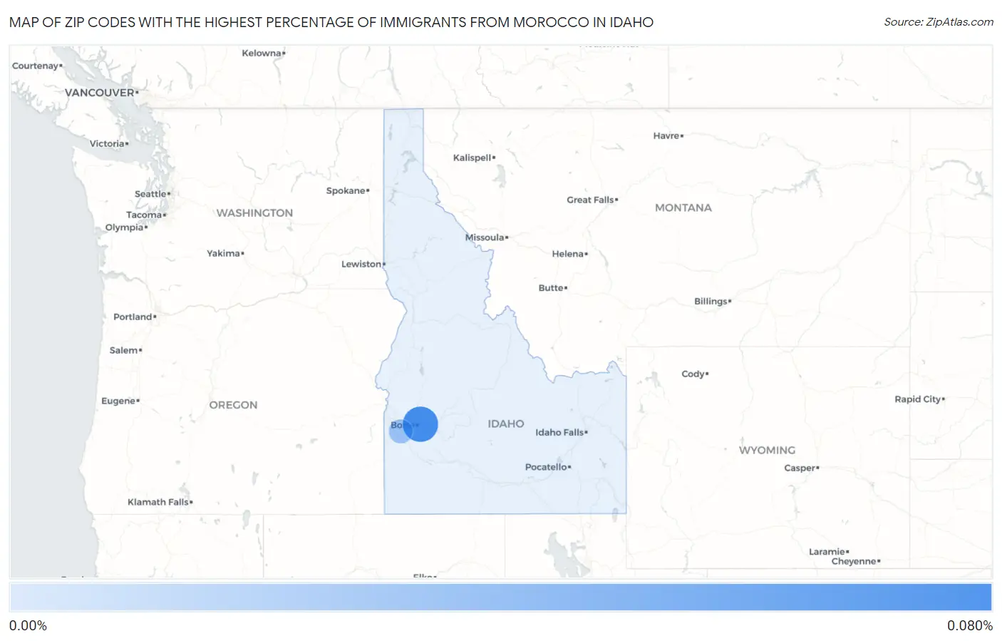 Zip Codes with the Highest Percentage of Immigrants from Morocco in Idaho Map