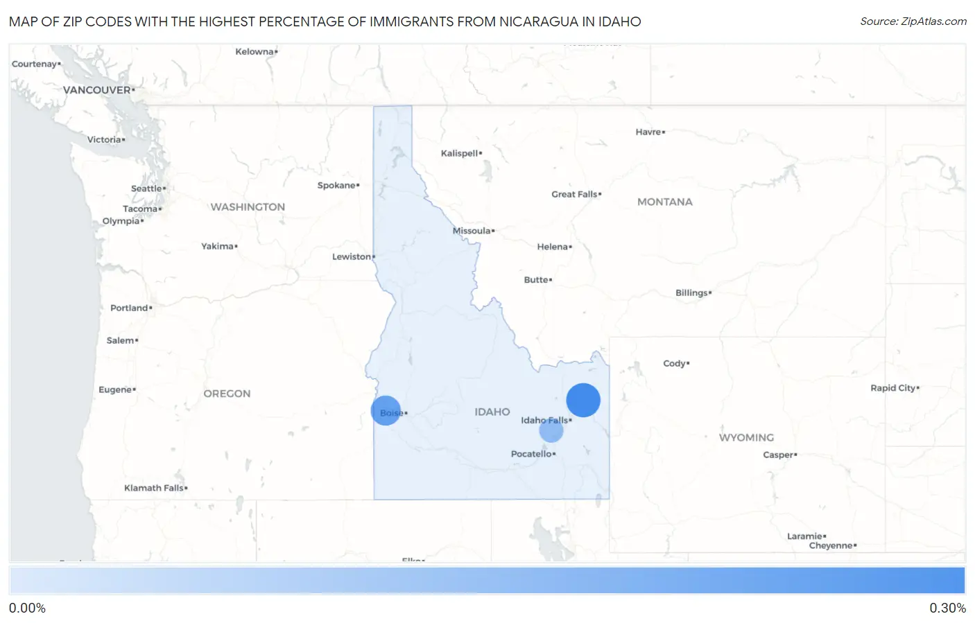Zip Codes with the Highest Percentage of Immigrants from Nicaragua in Idaho Map