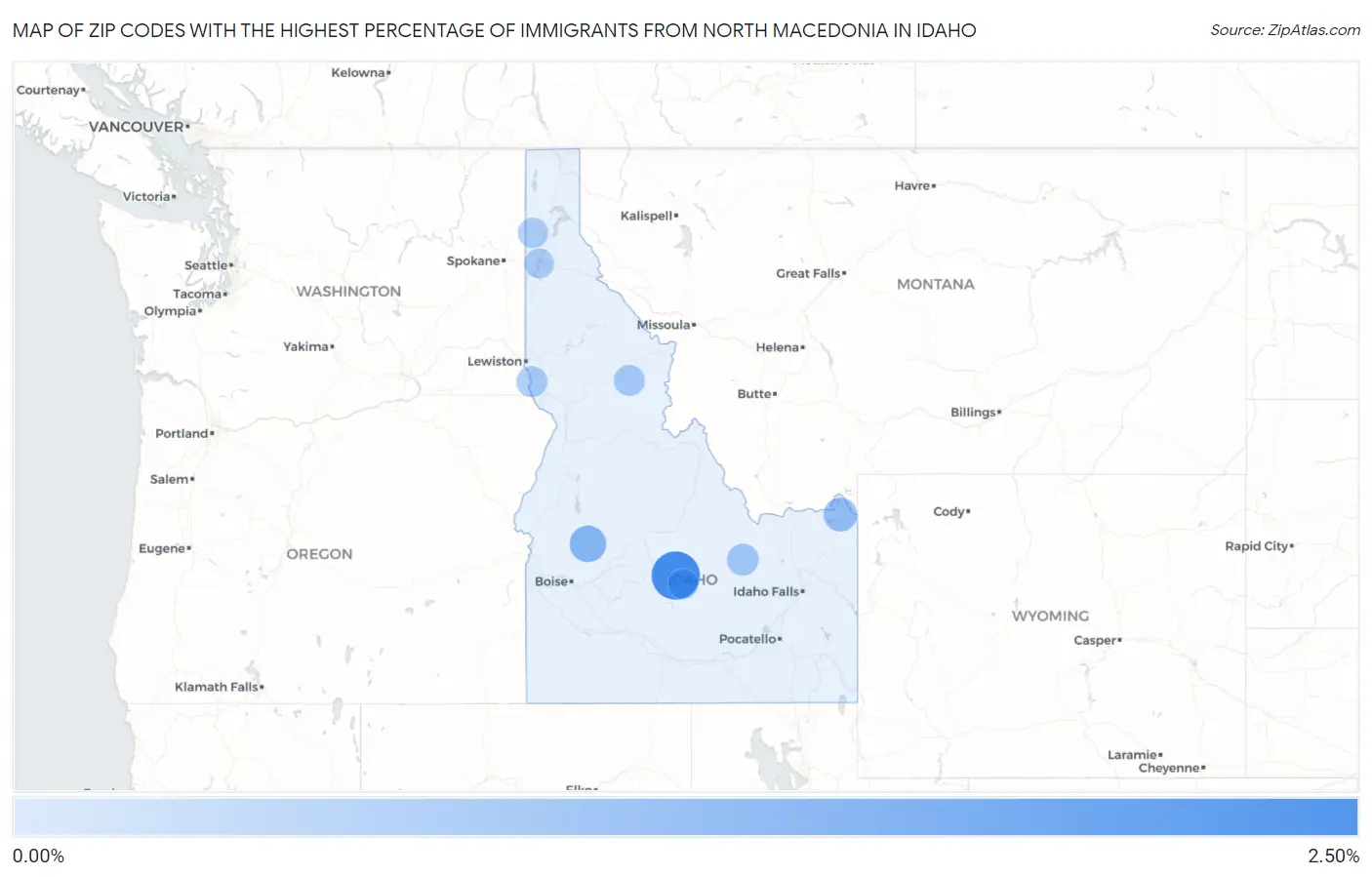 Zip Codes with the Highest Percentage of Immigrants from North Macedonia in Idaho Map