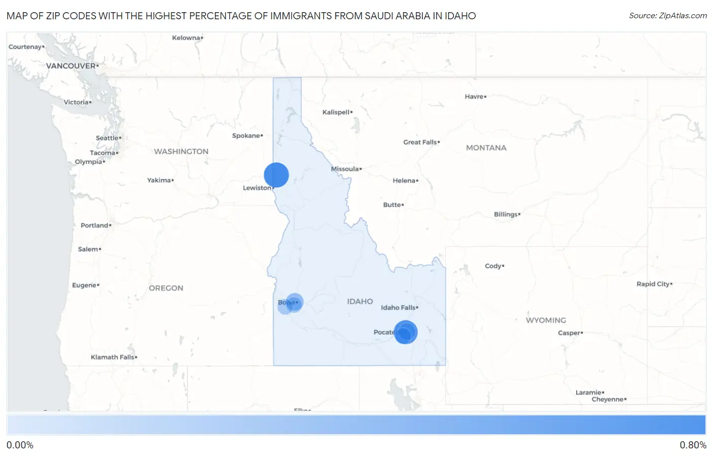 Zip Codes with the Highest Percentage of Immigrants from Saudi Arabia in Idaho Map