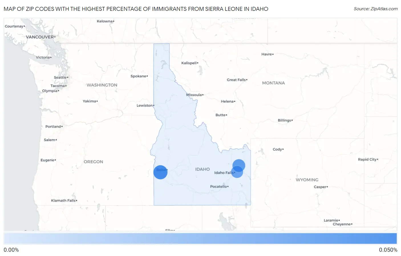 Zip Codes with the Highest Percentage of Immigrants from Sierra Leone in Idaho Map