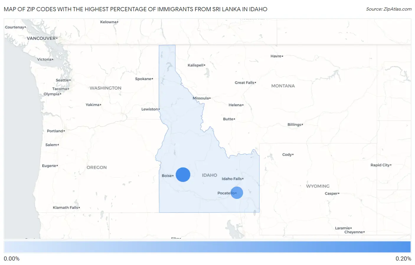 Zip Codes with the Highest Percentage of Immigrants from Sri Lanka in Idaho Map