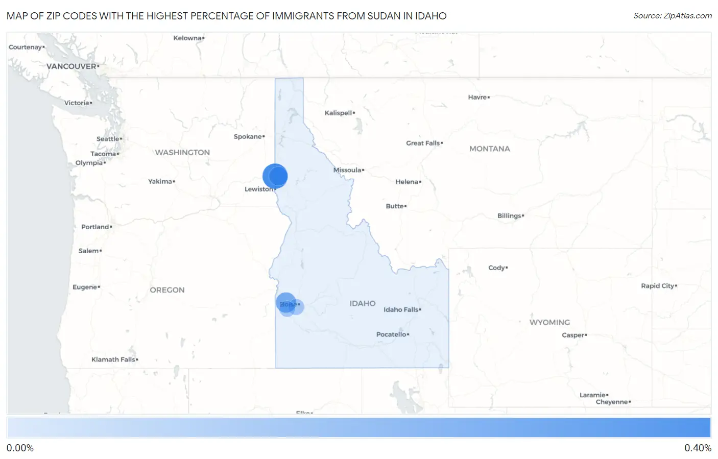 Zip Codes with the Highest Percentage of Immigrants from Sudan in Idaho Map