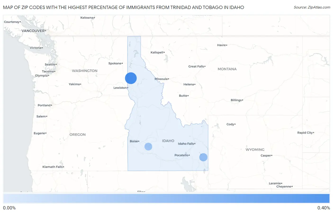 Zip Codes with the Highest Percentage of Immigrants from Trinidad and Tobago in Idaho Map