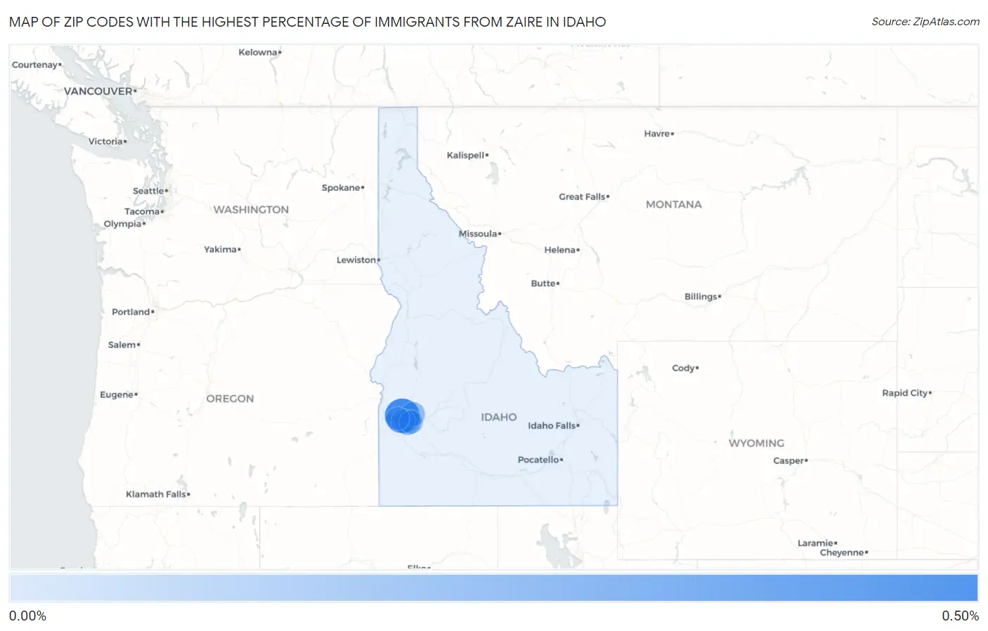 Zip Codes with the Highest Percentage of Immigrants from Zaire in Idaho Map