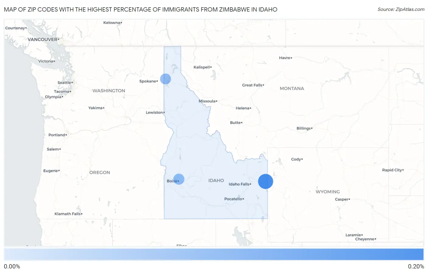 Zip Codes with the Highest Percentage of Immigrants from Zimbabwe in Idaho Map