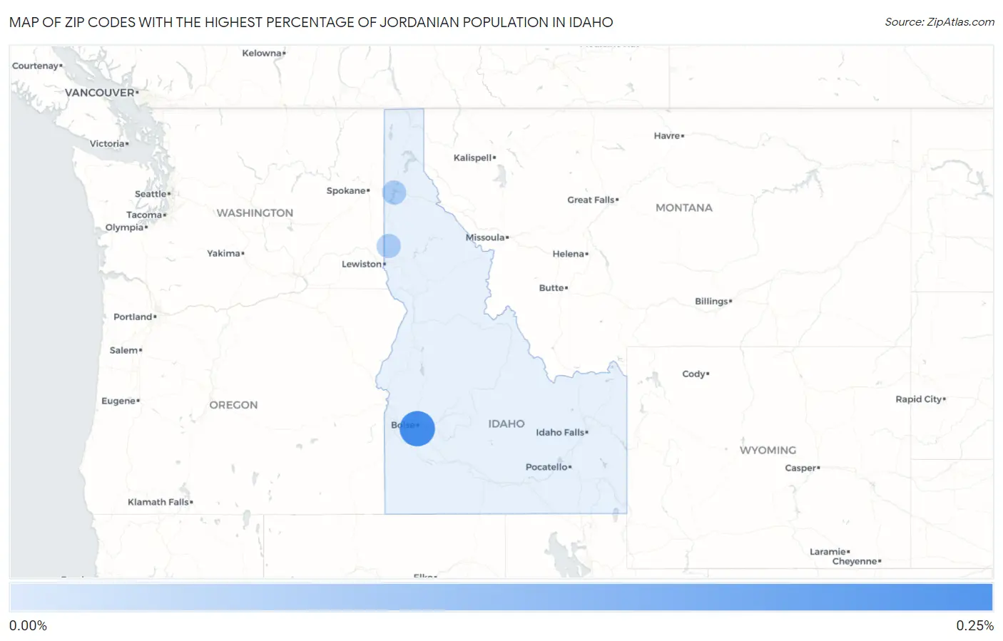 Zip Codes with the Highest Percentage of Jordanian Population in Idaho Map