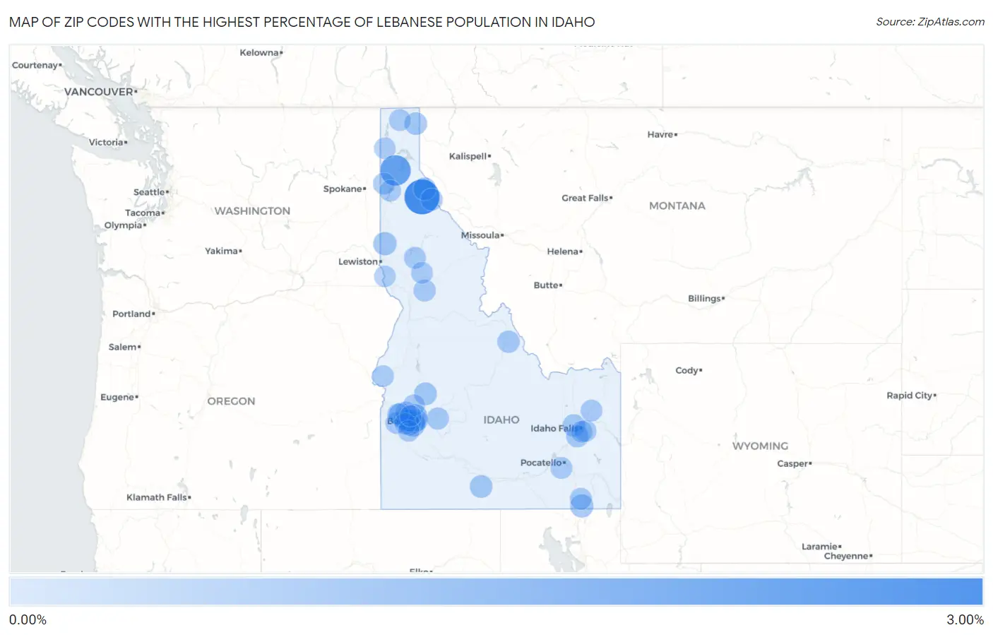 Zip Codes with the Highest Percentage of Lebanese Population in Idaho Map