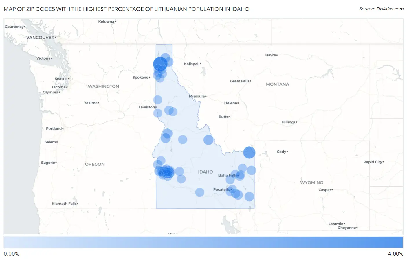 Zip Codes with the Highest Percentage of Lithuanian Population in Idaho Map