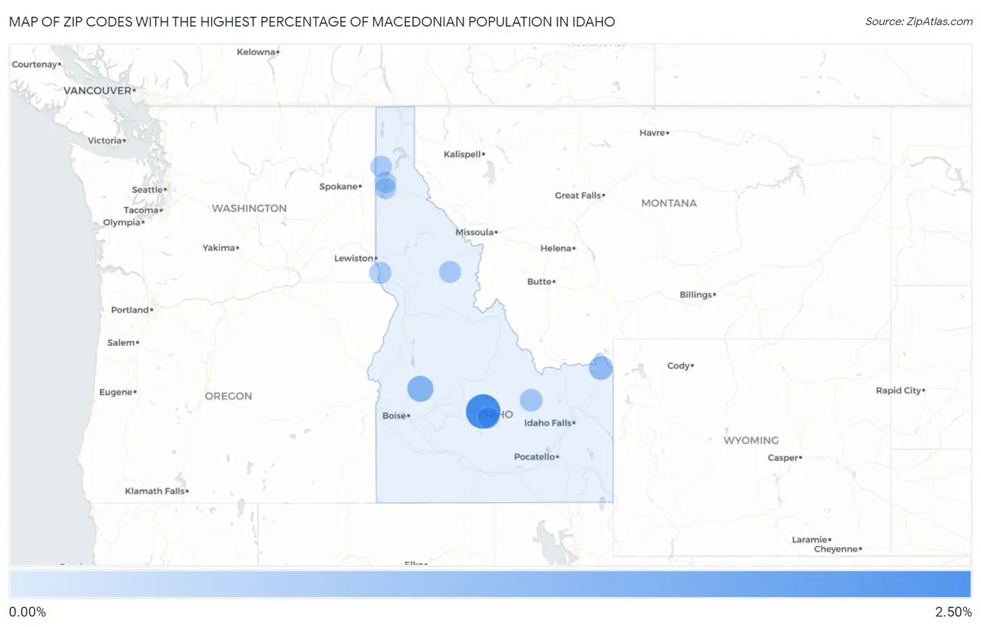 Zip Codes with the Highest Percentage of Macedonian Population in Idaho Map