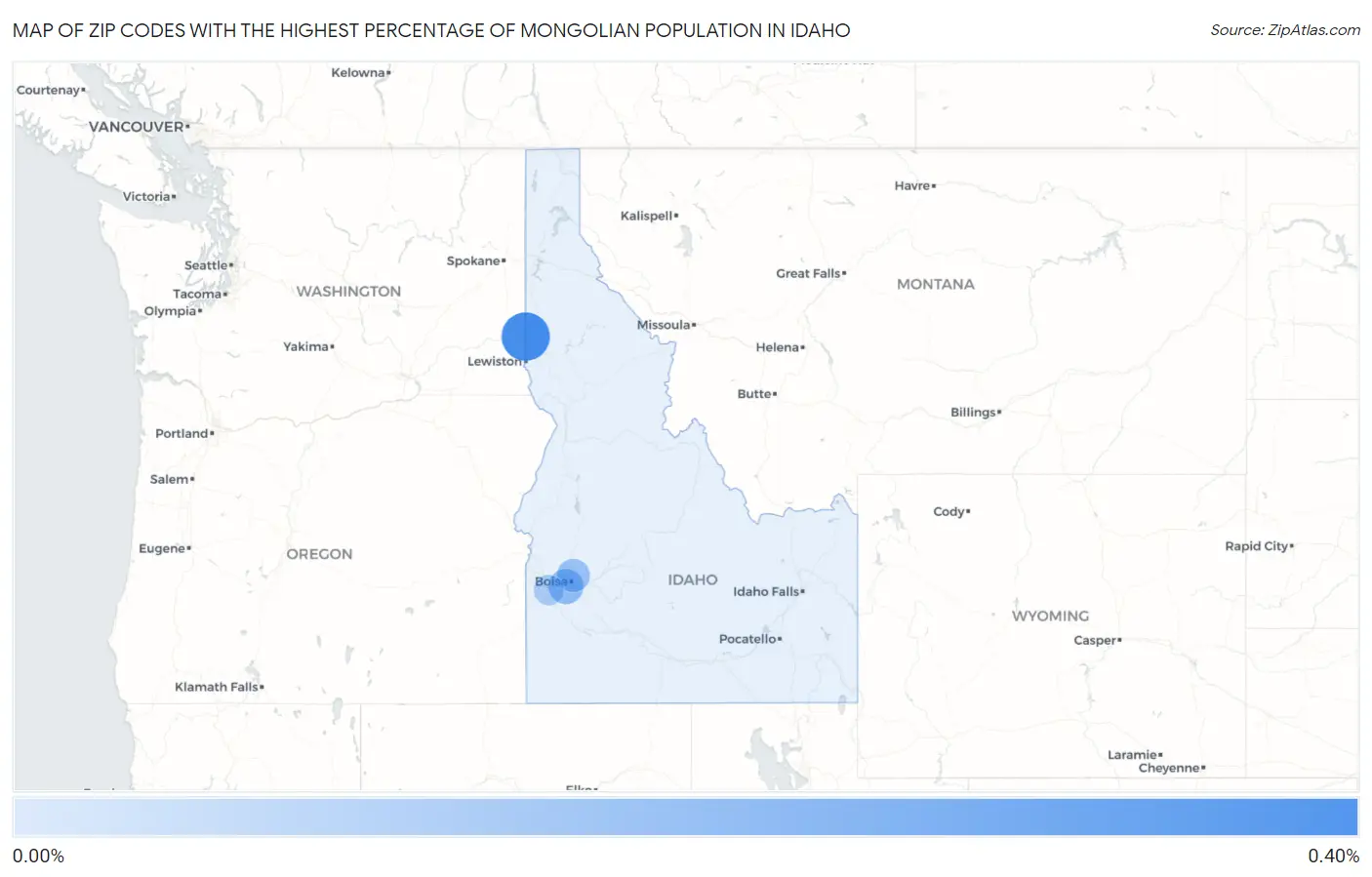 Zip Codes with the Highest Percentage of Mongolian Population in Idaho Map