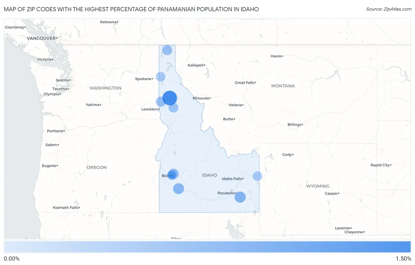 Zip Codes with the Highest Percentage of Panamanian Population in Idaho Map