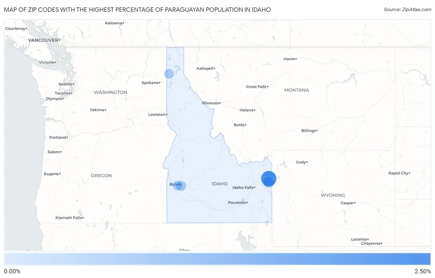 Zip Codes with the Highest Percentage of Paraguayan Population in Idaho Map