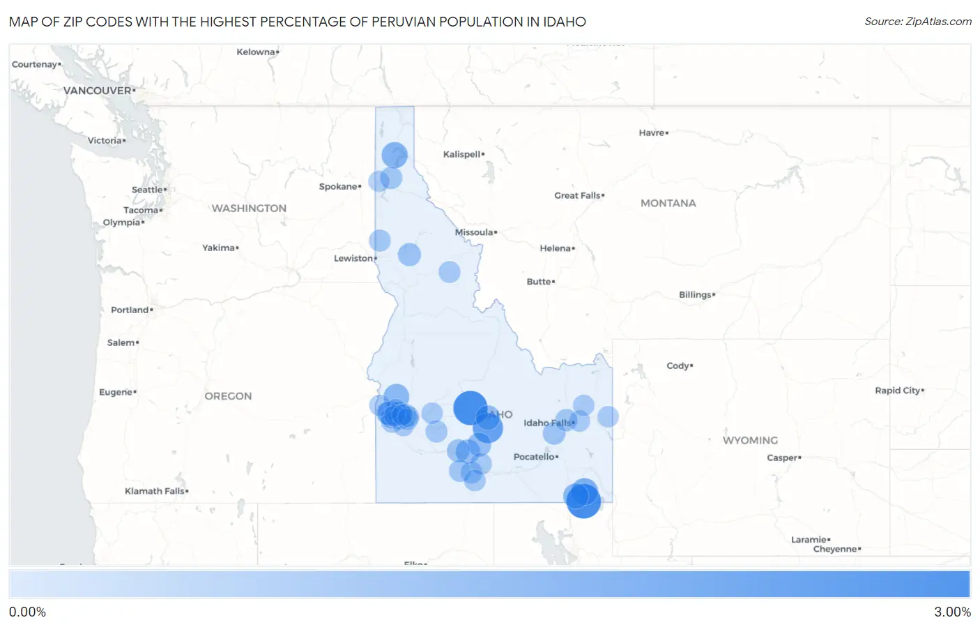 Zip Codes with the Highest Percentage of Peruvian Population in Idaho Map