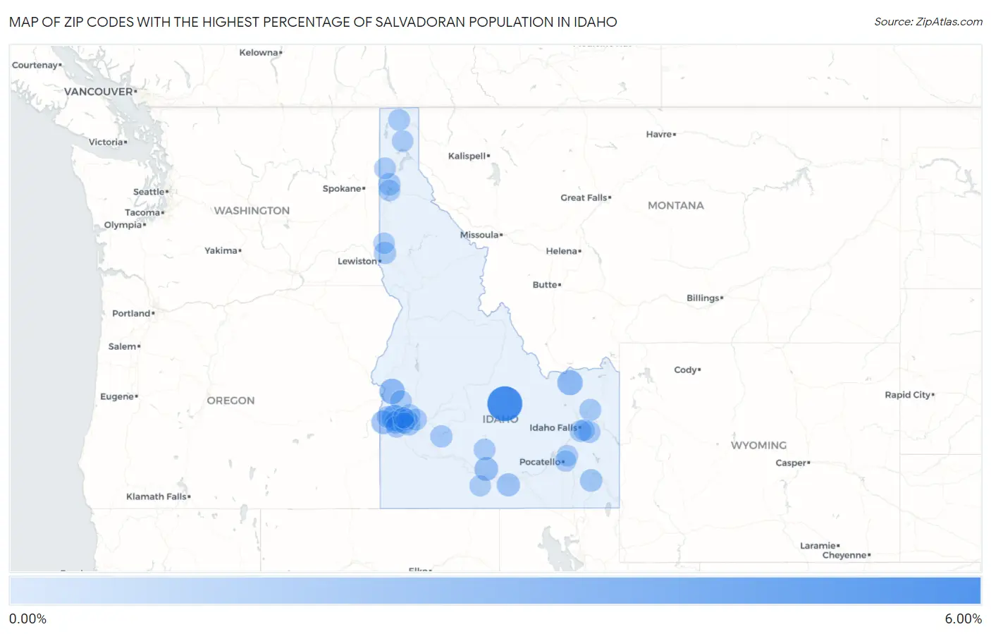 Zip Codes with the Highest Percentage of Salvadoran Population in Idaho Map