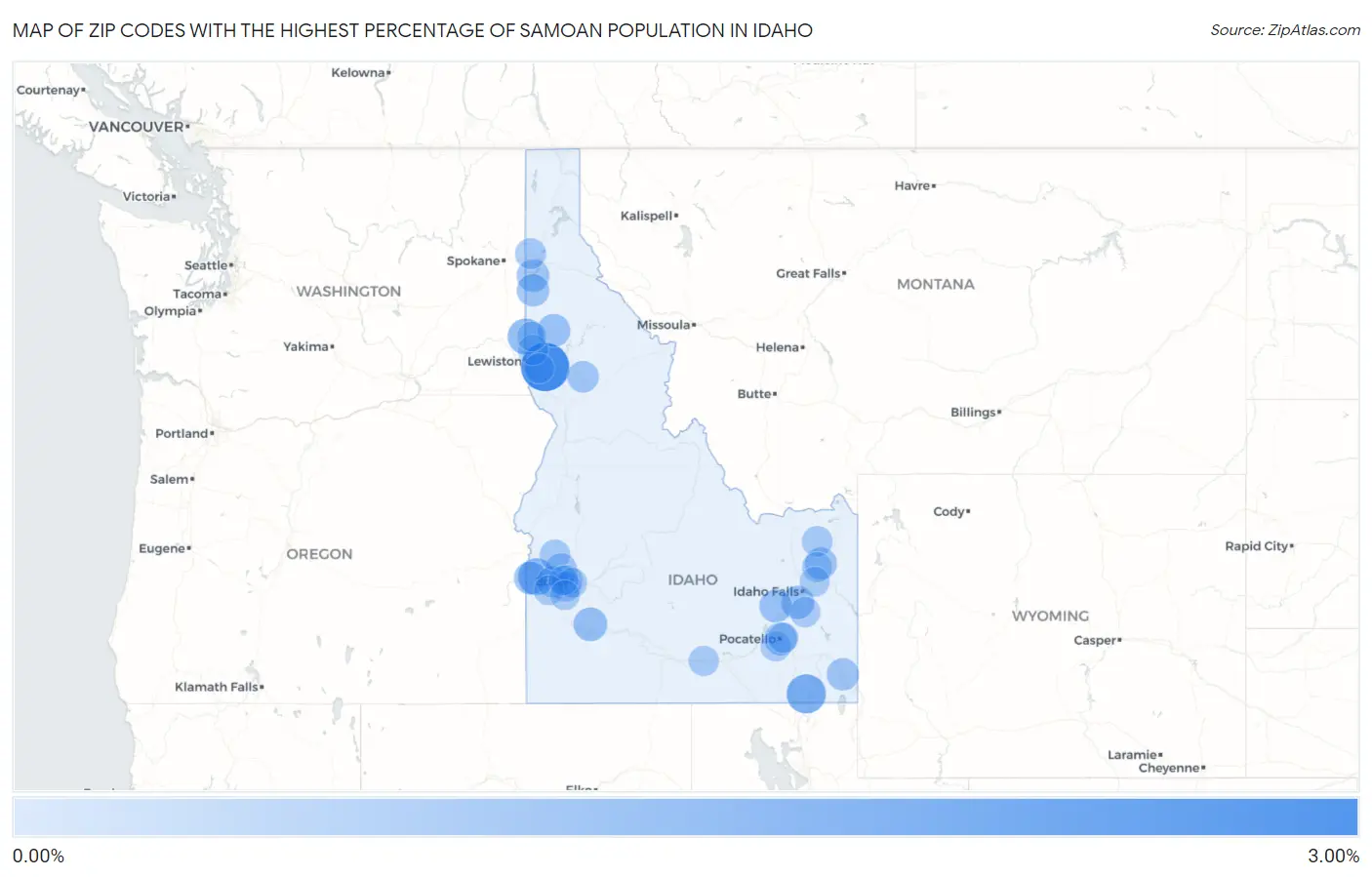 Zip Codes with the Highest Percentage of Samoan Population in Idaho Map