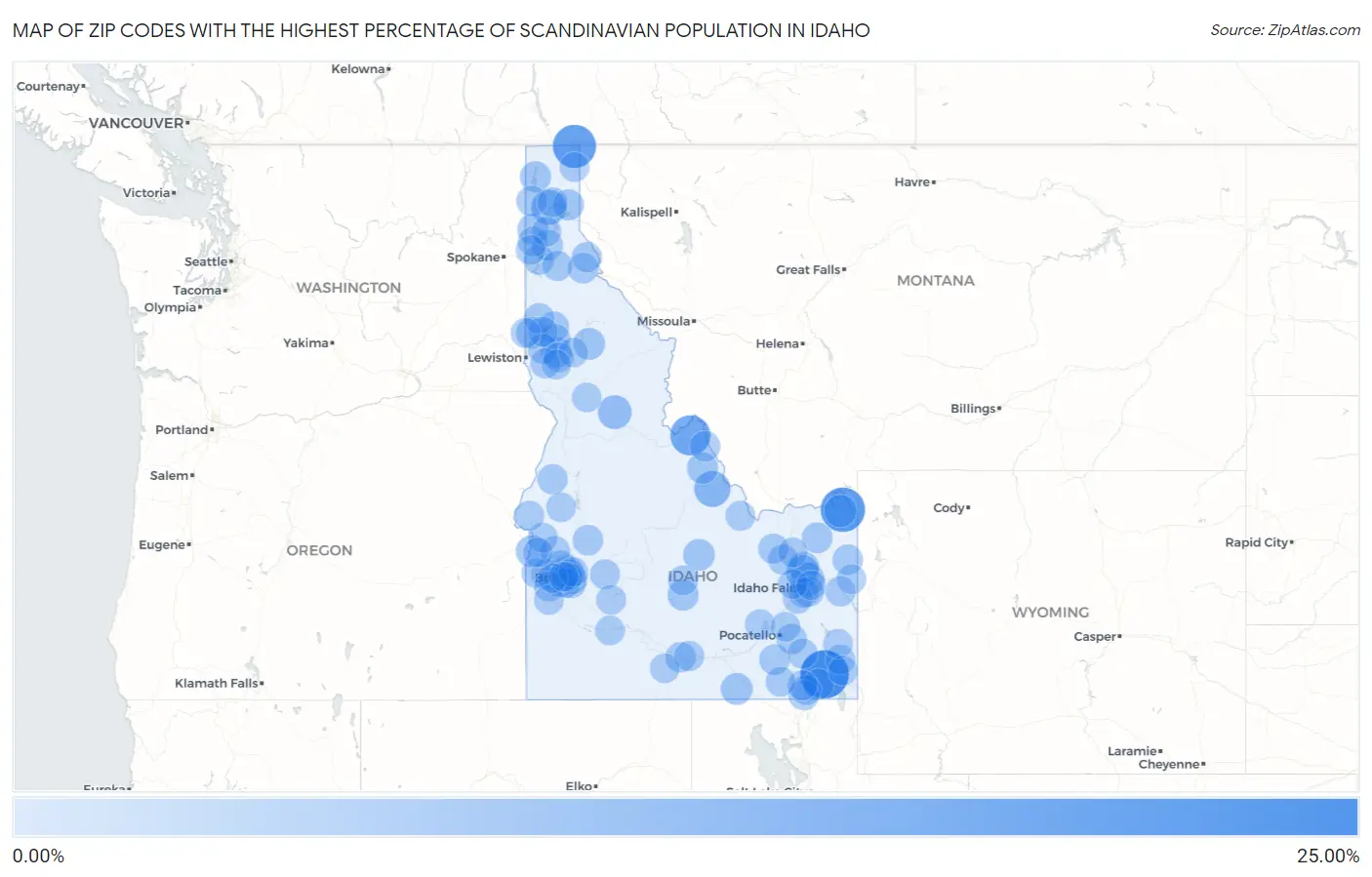 Zip Codes with the Highest Percentage of Scandinavian Population in Idaho Map
