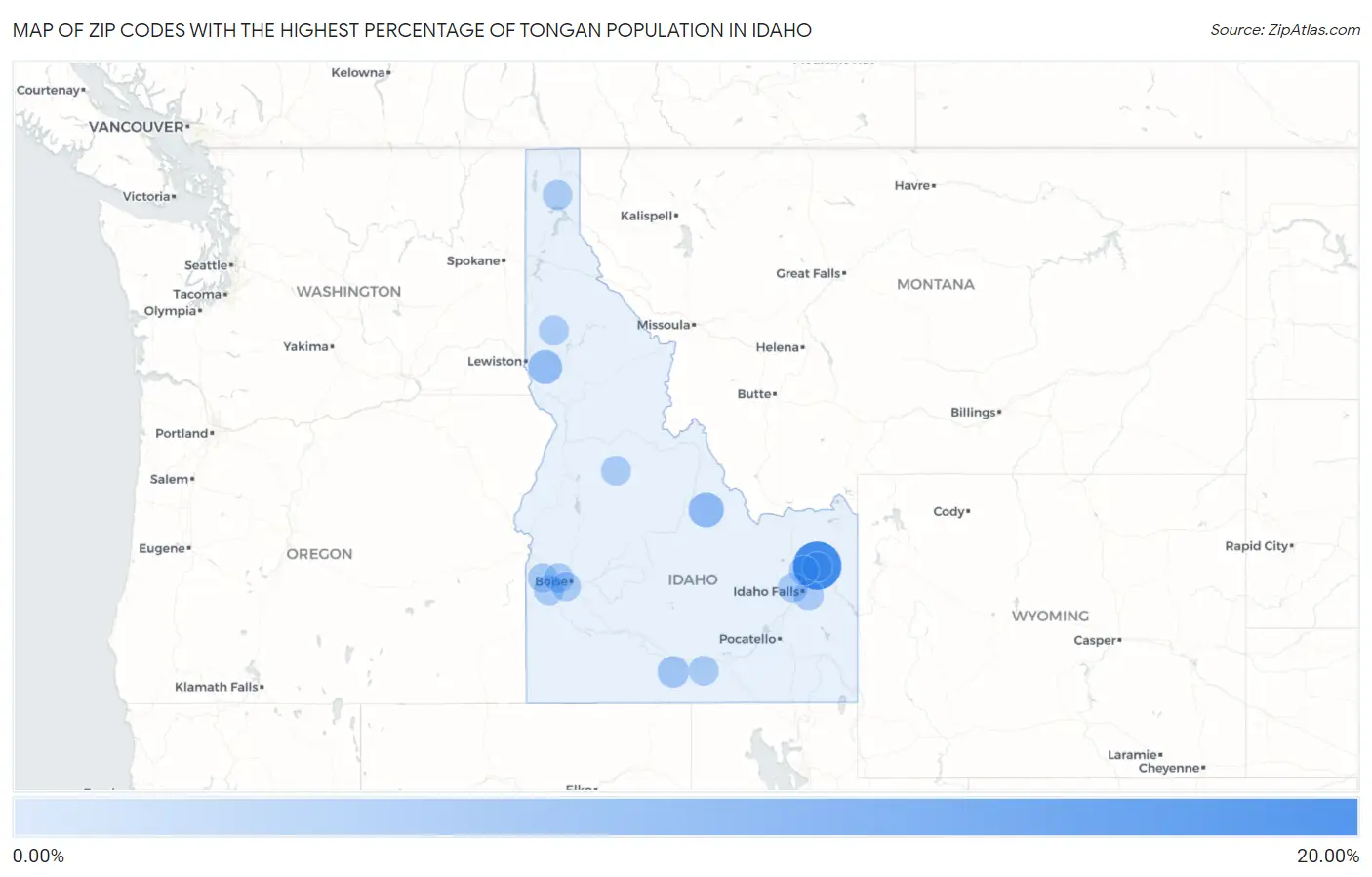 Zip Codes with the Highest Percentage of Tongan Population in Idaho Map