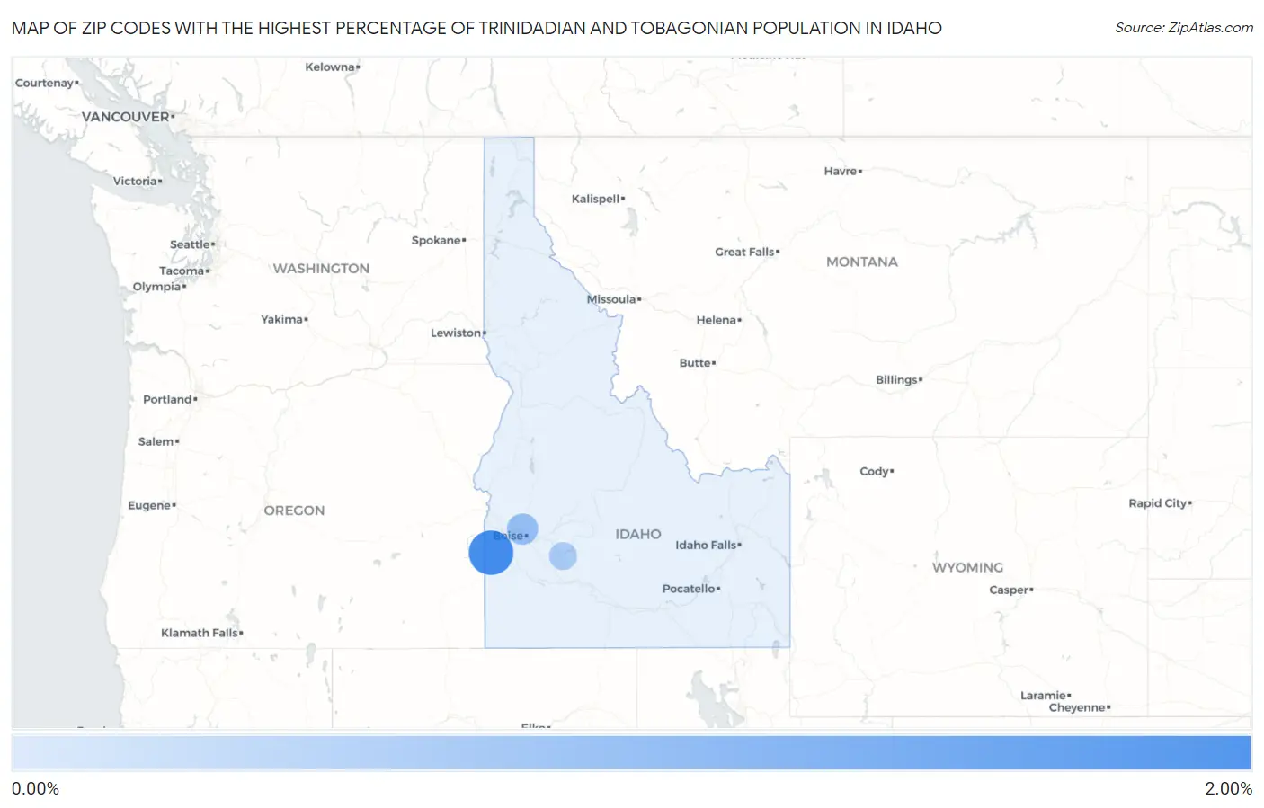 Zip Codes with the Highest Percentage of Trinidadian and Tobagonian Population in Idaho Map