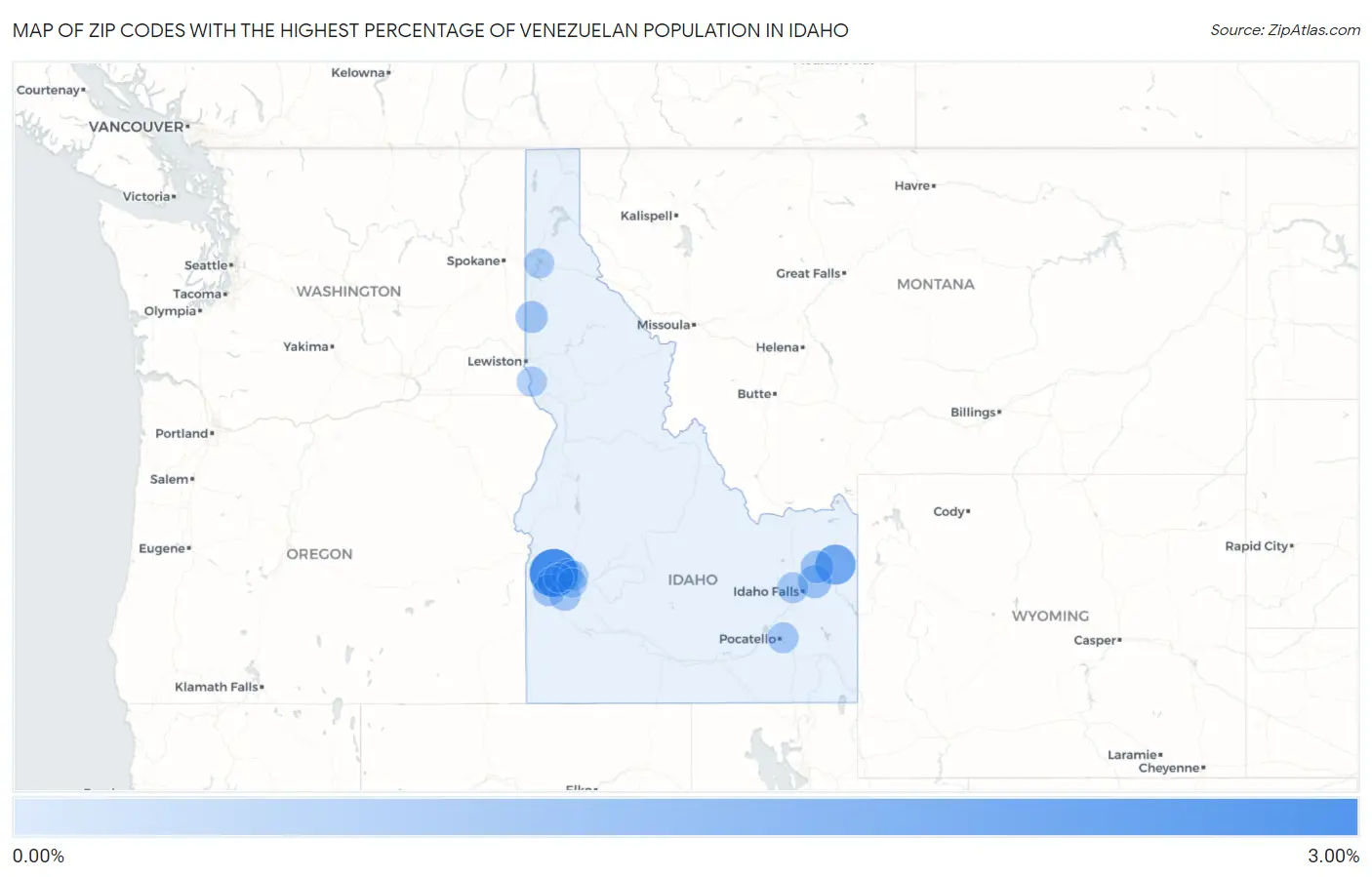 Zip Codes with the Highest Percentage of Venezuelan Population in Idaho Map