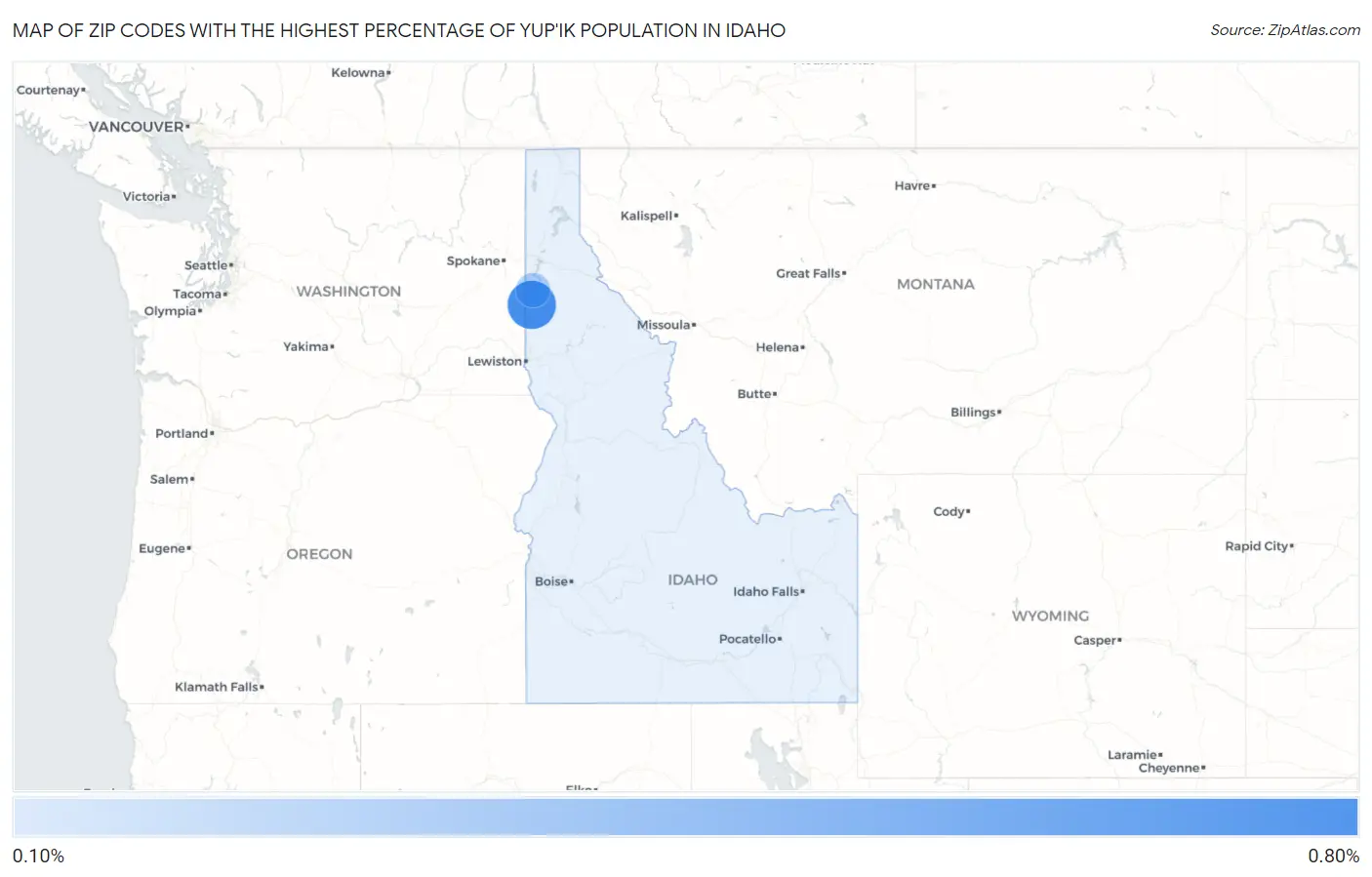 Zip Codes with the Highest Percentage of Yup'ik Population in Idaho Map
