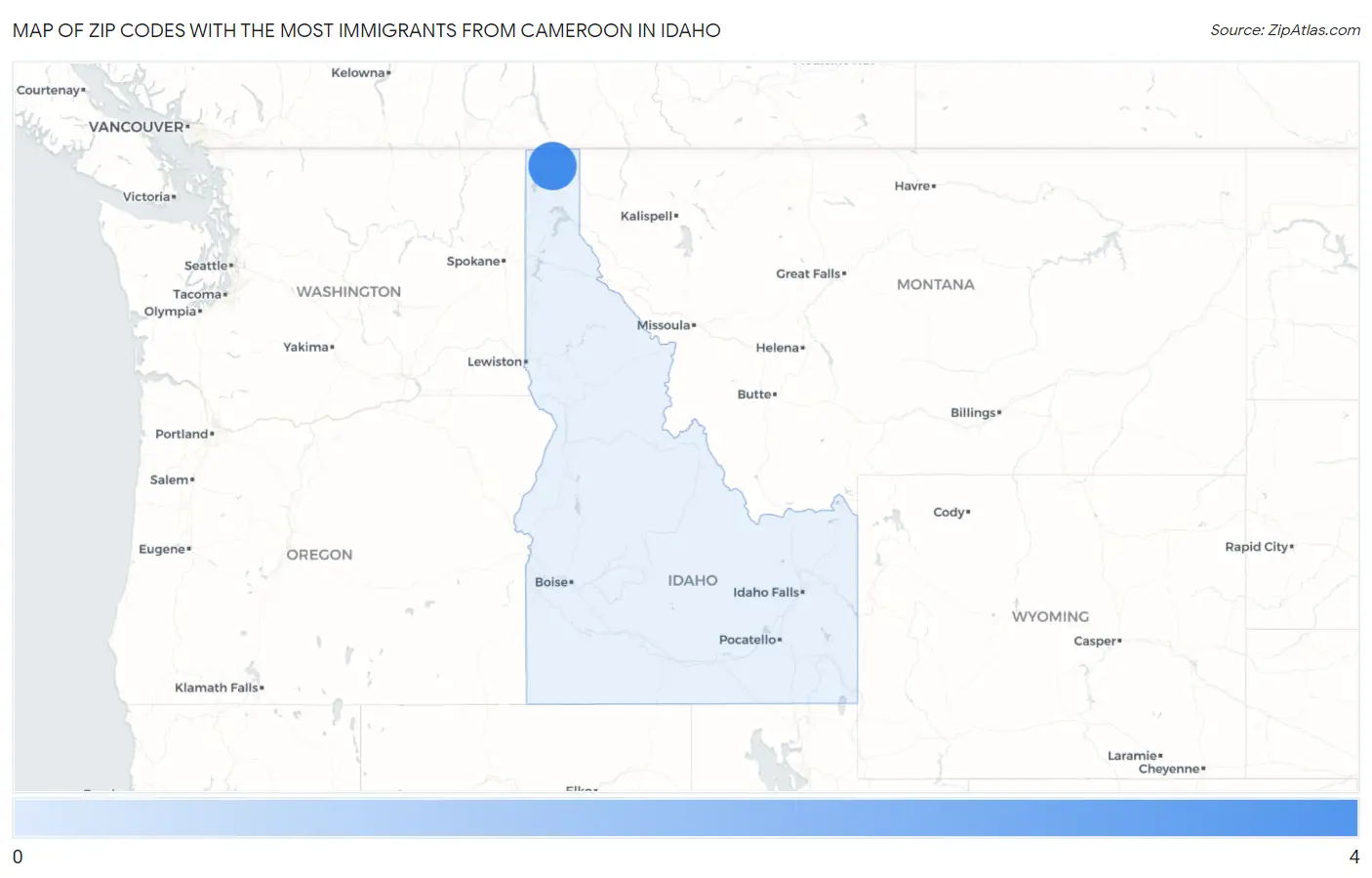 Zip Codes with the Most Immigrants from Cameroon in Idaho Map