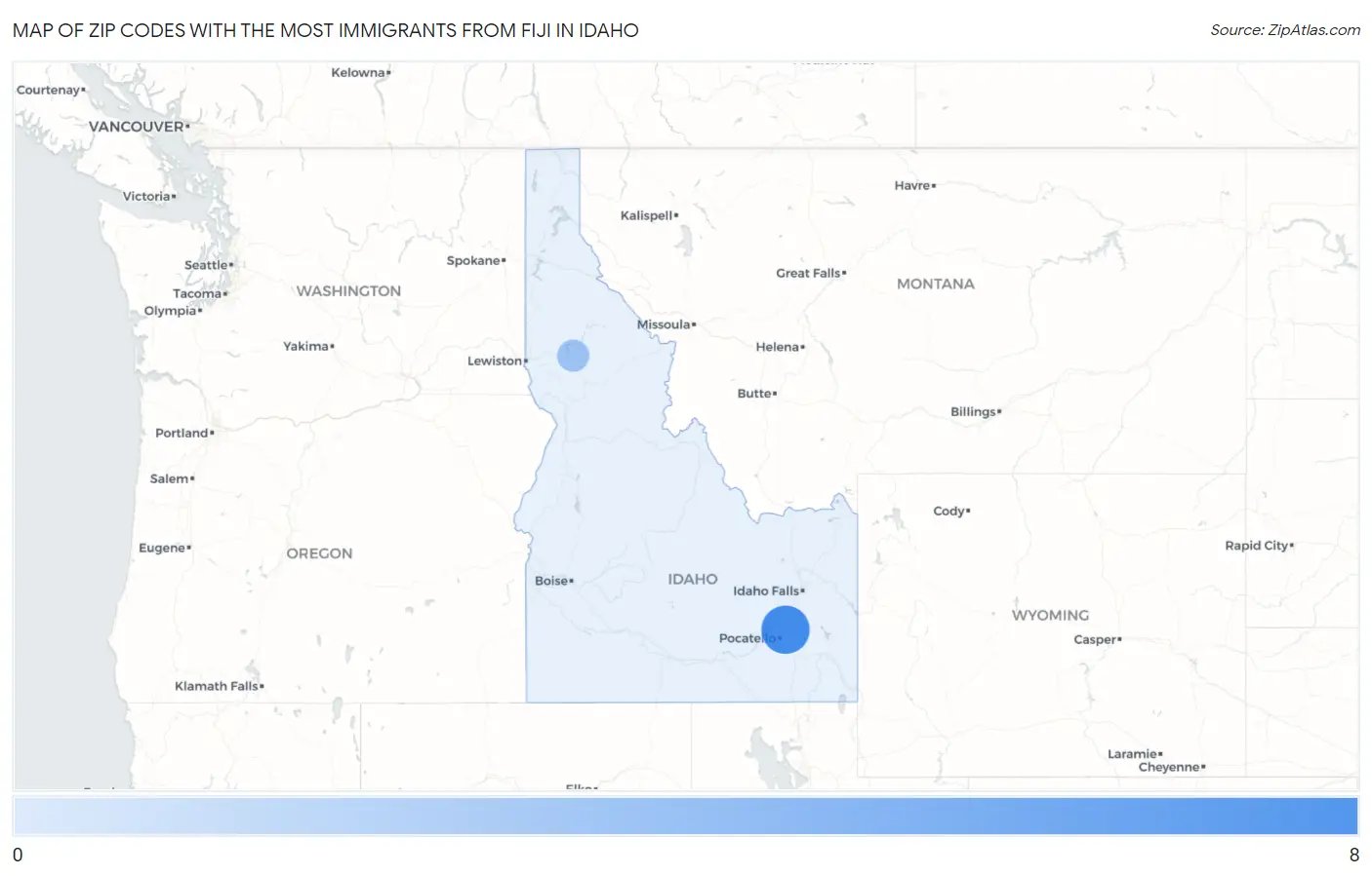 Zip Codes with the Most Immigrants from Fiji in Idaho Map